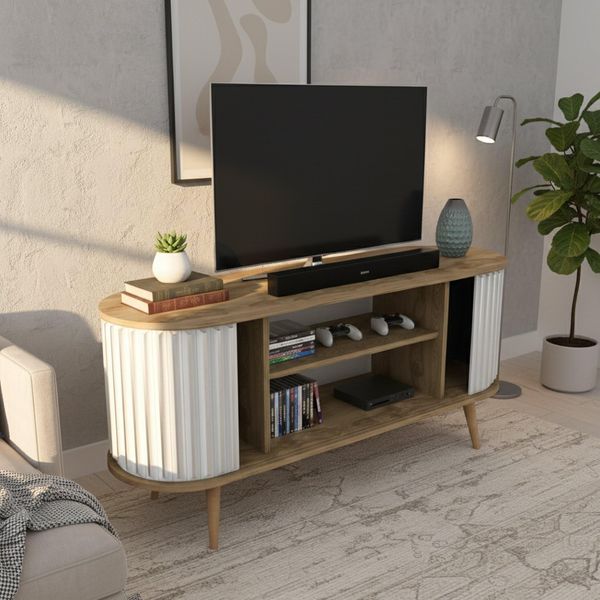 Dmora TV-Schrank Aludra 140 x 43 x 64 cm Braun, 2 Böden, 6 Fächer