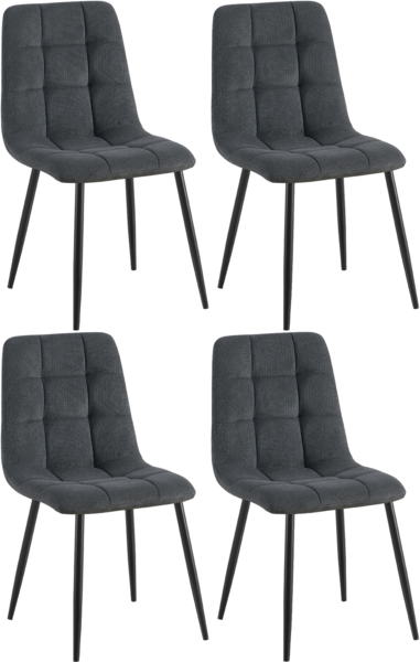 CLP 4er Set Esszimmerstuhl Tilde gepolstert mit Rückenlehne bis 150 kg belastbar,schwarz Cord