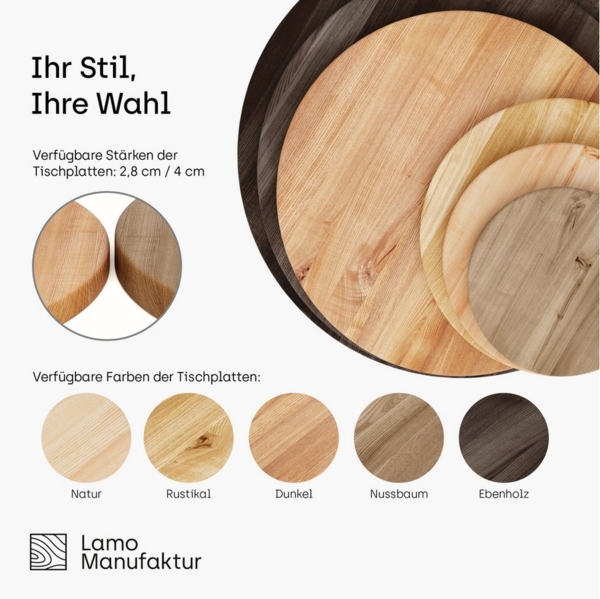 LAMO Manufaktur Esstischplatte LAMO Manufaktur Holzplatte rund 40 cm aus Naturholz für Couchtisch (Bürotisch, Esstischtischplatte), Kaffeetisch, Kindertisch, Stärke: 40 mm Farbe: Dunkel Bild 2