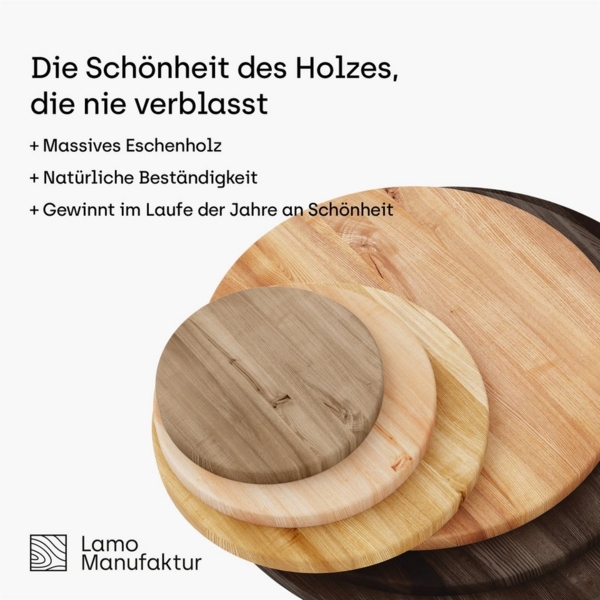 LAMO Manufaktur Esstischplatte LAMO Manufaktur Holzplatte rund 40 cm aus Naturholz für Couchtisch (Bürotisch, Esstischtischplatte), Kaffeetisch, Kindertisch, Stärke: 40 mm Farbe: Dunkel Bild 3