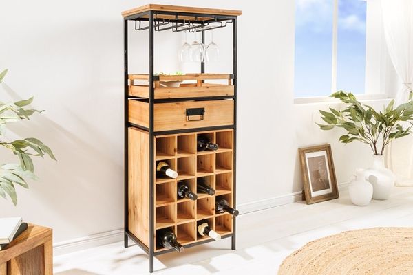 riess-ambiente Weinregal SEVENS SEAS 120cm natur / schwarz, Einzelartikel 1-tlg, Massivholz · Metall · mit Stauraum · 20 Flaschen · stehend · Design
