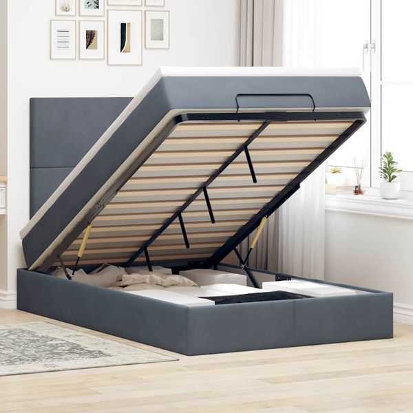 vidaXL Ottoman-Bett mit Matratzen Dunkelgrau 120x200 cm Samt 3313392