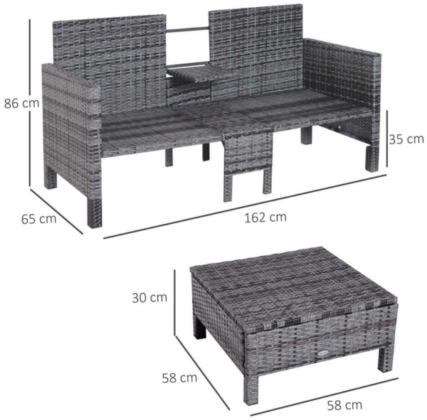 Outsunny Sitzgruppe Rattan-Sitzgruppe als 3-teiliges Set Bild 3