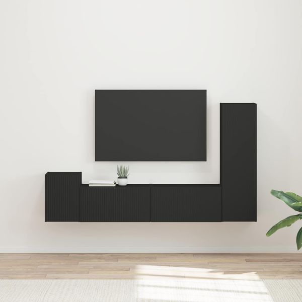 vidaXL TV-Schrankset Wandmontiert 4 pcs Schwarz Holzwerkstoff 3408998