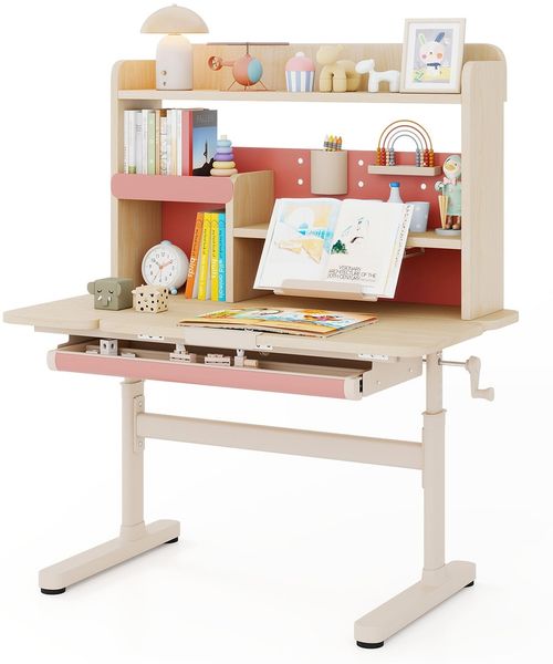 Kinderschreibtisch mit Regal & Schublade höhenverstellbarer Schülerschreibtisch mit neigbarer Tischplatte Rosa