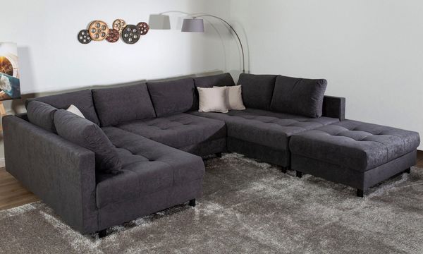 COLLECTION AB Wohnlandschaft Toni U-Form, B: 298 cm, Set: Sofa & Hocker, 3 Zierkissen, Federkern