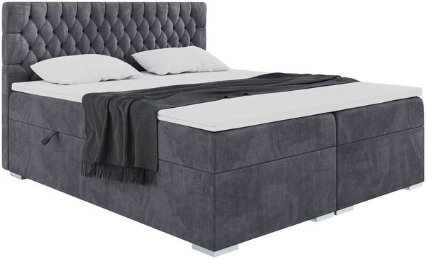 MEBLINI Boxspringbett DALIA 160x220 cm mit Bettkasten - H4/Dunkelgrau Samt Polsterbett - Doppelbett mit Topper & Taschenfederkern-Matratze