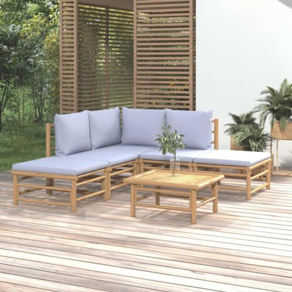 vidaXL 6-tlg. Garten-Lounge-Set mit Hellgrauen Kissen Bambus 3155079