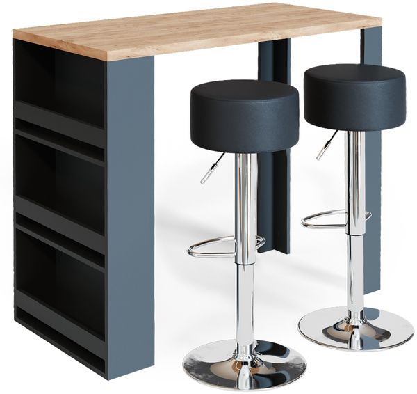 Bartisch-Set Eiche 57 x 117 cm mit 2 Barhockern Vicco