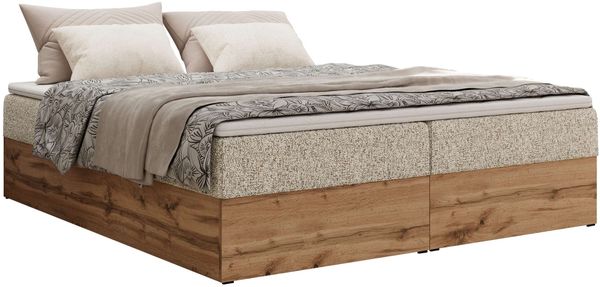 Polsterbett mit Bettkasten, Boxspringbett ohne Kopfteil WOOD ZERO, 7-Zonen Multipocket-Matratze und Topper, modernes Bett für Schlafzimmer - Beige Strukture - 140 x 200 cm - H4 Bild 4