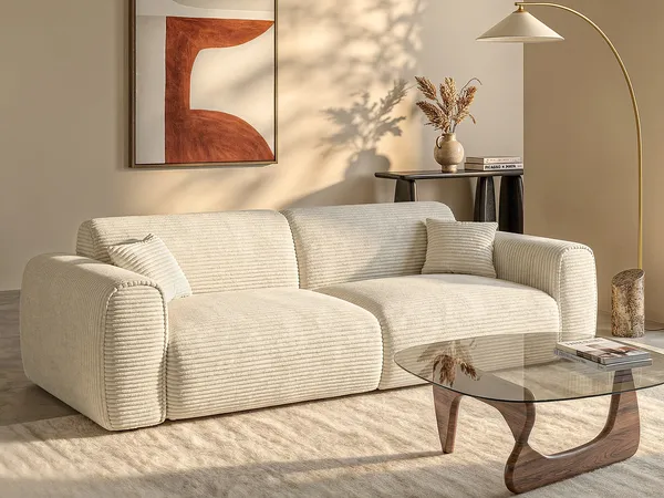 Vente-unique - POGNIA Sofa SamtStoff Beige - B 100 cm x H 73 cm x L 236 cm