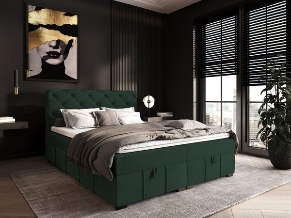 Boxspringbett Schlafzimmerbett GISEL 160x200cm Stoff Salvador Flaschengrün