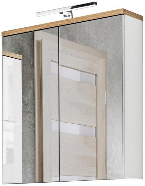 Badezimmer Spiegelschrank 60 cm LED-Beleuchtung LUTON-56 weiß mit Wotan Eiche Nb, B/H/T ca. 60/70/20 cm