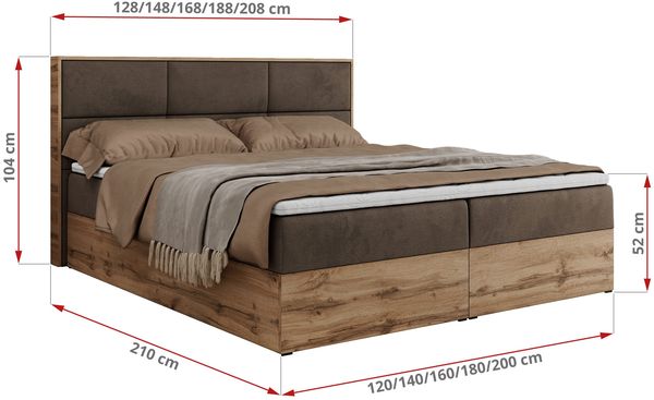 Boxspringbett mit Kopfteil und Topper, Polsterbett - ALBERO 2 - 160 x 200 cm - Braun Velours - H3 Bild 6