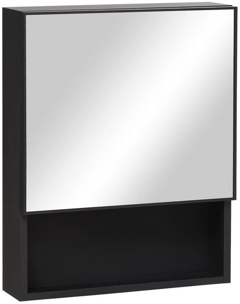MC Star Hängeschrank Spiegelschrank Edelstahl Hängeschrank mit 2 Innenböden & offenem Regal (aus Glas für Badezimmer 46x13,5x58 cm)
