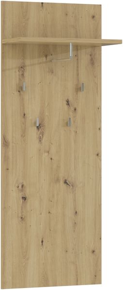 Garderobenpaneel >TULUZA< 4 Haken, Stange, Ablage, Artisan Eiche Dekor - 59,7x155x27,5cm (B/H/T)