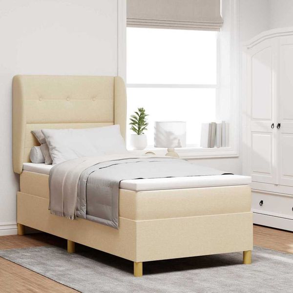 vidaXL Boxspringbett mit Matratze mit Kopfteil Creme 200 x 80 cm Stoff 3340723