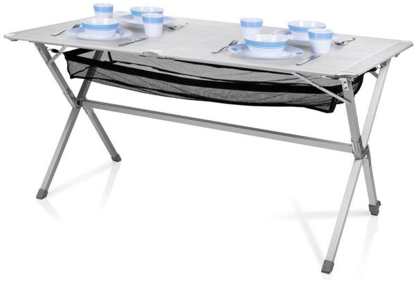 Campingtisch MICHIGAN klappbar Alu Rolltisch Stauraum, 140x80cm