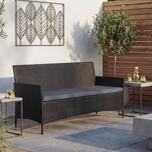 3-Sitzer Poly-Rattan Gartenbank Halden, Sitzbank ~ anthrazit, Kissen anthrazit