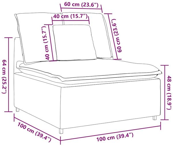 vidaXL Modulares Sofa Mittelmodul mit Kissen Blau 100 cm 4104440 Bild 9