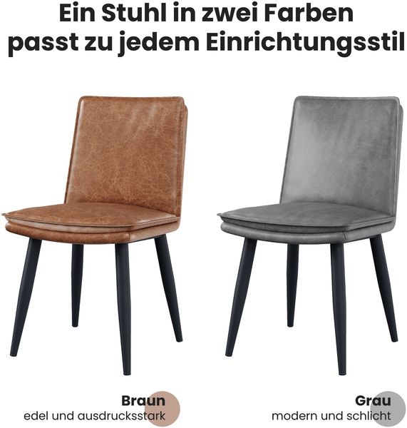 Esszimmerstuhl-Set (2 Stk.), PU braun, H 84 x T 57 x B 49 cm, Metallbeine, modernes Design Bild 5