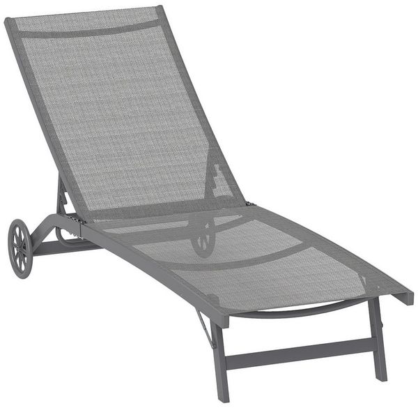 Outsunny Gartenliege mit Rolle, Alu, mit 5-Fach verstellbare Rückenlehne, wetterfest, Sonnenliege, 1 St, Liegestuhl, bis 150 kg belastbar, für Garten Urlaub Outdoor Strand Pool Dunkelgrau