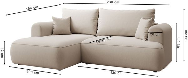 Selsey ''Ovo Mini' Eckschlafsofa rechtsseitig mit Stauraum, Easy-Clean-Samtbezug, olivgrün, 93 x 238 x 156 cm Bild 5