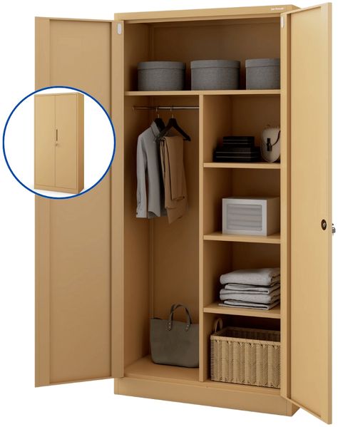 Mehrzweckschrank Metall abschließbar DAWID - Funktionaler Metallschrank | Schließfachschrank Putzmittelschrank Besenschrank Vorratsschrank, 185x90x45cm Beige