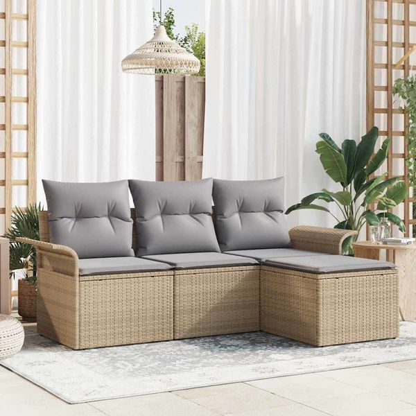 vidaXL Sofa Set mit Kissen 4 pcs Beige Poly-Rattan 3345310