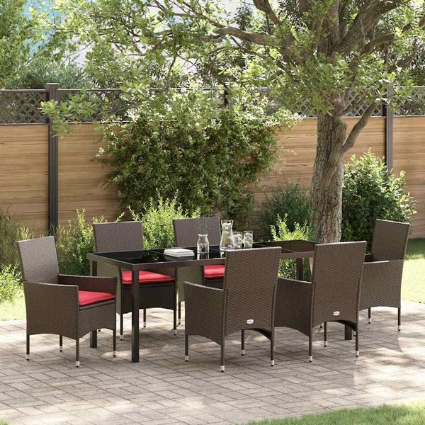 vidaXL Tisch- und Stuhlset mit Kissen 7 pcs Braun PE-Rattan 3379826
