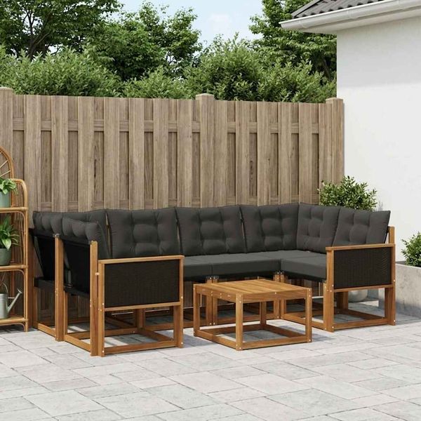vidaXL Outdoor-Sofagarnitur mit Kissen 7 pcs Natürlich und Schwarz 3381800