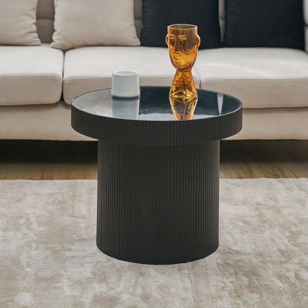 SVITA Beistelltisch MIGUEL (1 Tisch), mit Glasplatte, Coffe Table, Beistelltisch rund, Schwarz/Schwarz