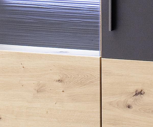 Highboard Farum 90 x 130 cm Eiche Optik Glasvitrine 3 Türen Bild 2