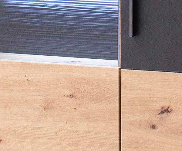 Highboard Farum 90 x 130 cm Eiche Optik Glasvitrine 3 Türen Bild 3