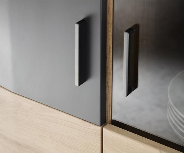 Highboard Farum 90 x 130 cm Eiche Optik Glasvitrine 3 Türen Bild 4