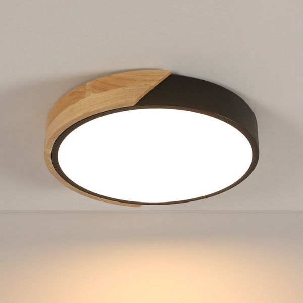 Riserva LED Deckenleuchte LED Deckenleuchte 24W Rund Schwarz Holzoptik 3000K