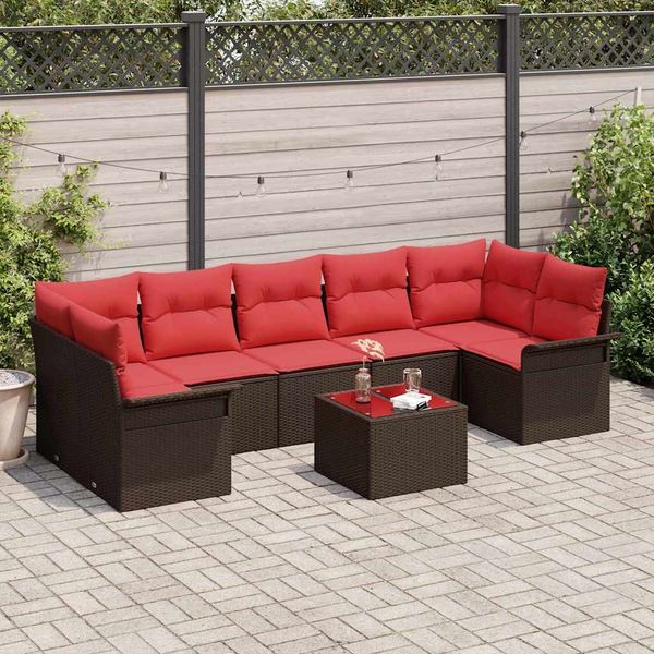 vidaXL Gartensofa-set mit Kissen 8 pcs Beige und Rot Poly-Rattan 3353953