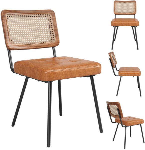 Merax 4er Set Esszimmerstühle aus Kunstleder, Polsterstühle(Set, 4 St), Rattan-Loungesessel Schminkstuhl Ergonomischer Stuhl Leichter Luxusstuhl Retro-Stuhl, Braun