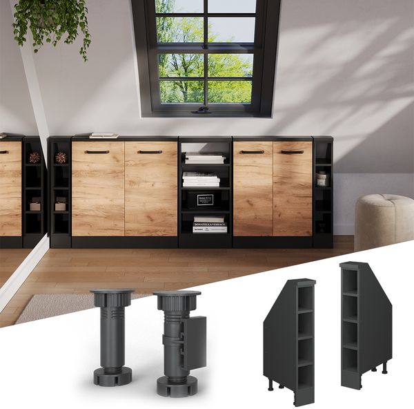 Küchenschrank für Dachschrägen R-Line Anthrazit 15 cm mit 4 Fächern Vicco Bild 4