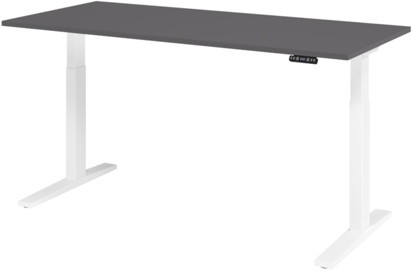 bümö elektrisch höhenverstellbarer Schreibtisch 180x80 cm in graphit, Gestell weiß - Sitz & Stehschreibtisch mit Memoryfunktion, elektrischer Stehtisch & Gaming Tisch, XMKA-Serie, XMKA19-G-W