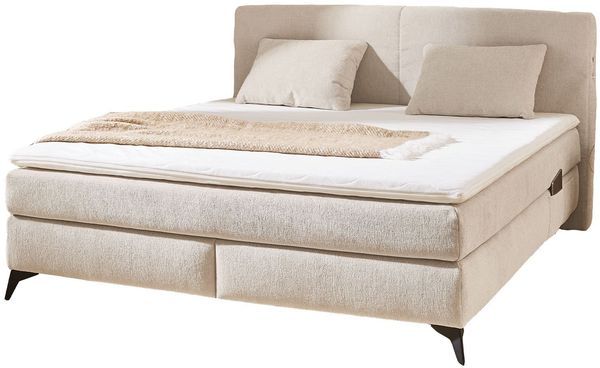 Boxspringbett Kaprun / Kira, Polyester, Beige, 193 x 105 x 216 cm