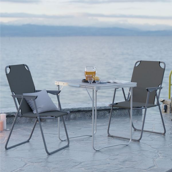 Campingset klappbar 3-tlg Campingstuhl Gartenstuhl Dunkelgrau Koffertisch