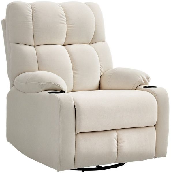 HOMCOM Relaxsessel Fernsehsessel mit Liegefunktion, Schaukelfunktion (Drehbar TV-Sessel mit Fußstütze, 1-St, Taschenfederkern, Becherhalter), für Wohnzimmer, Beige