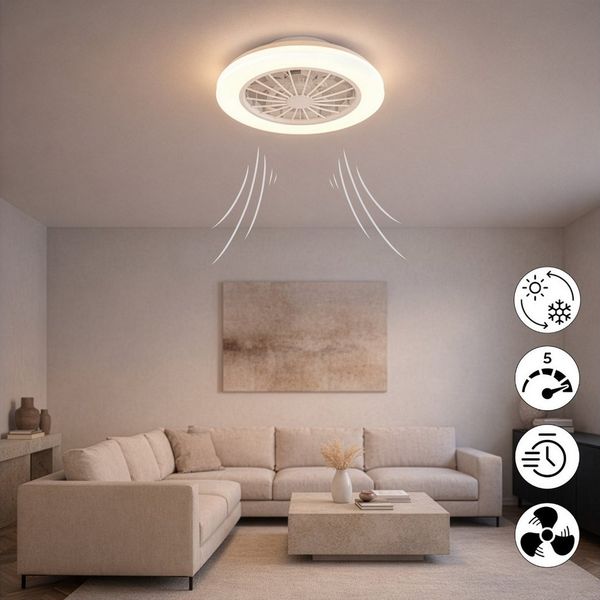 Hanseatic LED Deckenleuchte DLVO69222RS, Deckenventilator mit Licht Ø 38cm, inkl Fernbedienung, CCT - über Fernbedienung, Dimmfunktion, Fernbedienung, Infrarot inkl, Memoryfunktion, Nachtlichtfunktion, Timerfunktion, Ventilatorfunktion, getrennt schalt...
