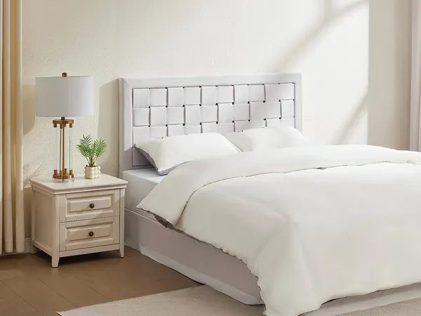 Vente-unique - JENNA Bettkopfteil und Bettbrücke SamtStoff Beige - B 7 cm x H 92 cm x L 160 cm