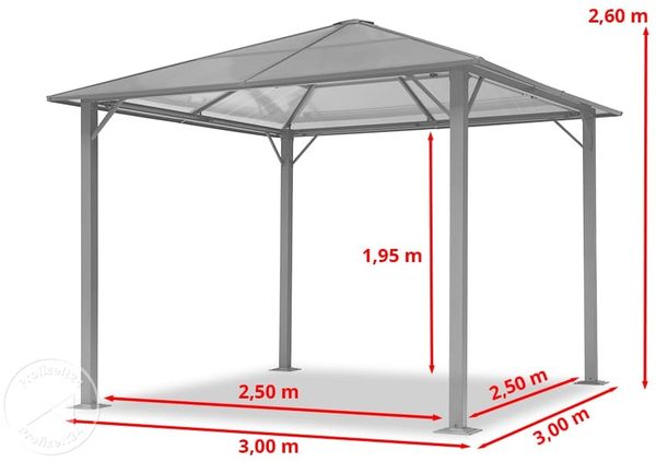 TOOLPORT Gartenpavillon 3x3 m Polycarbonat Dach ca. 6 mm - Hardtop Pavillon mit 4 Seitenteilen und Moskitonetzen in grau Bild 9