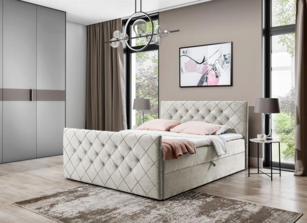 Boxspringbett Schlafzimmerbett EIVOR 140x200 cm Beige inkl. Bettkasten