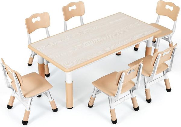 TLGREEN Kindersitzgruppe Kindertisch mit 4 Stühlen, (7-tlg), Kindermöbel, Quadratischen Tisch Höhenverstellbar Plastik