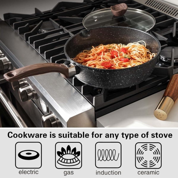 Antihaft-Bratpfanne 28cm mit Deckel und abnehmbarem Holzgriff Bild 3