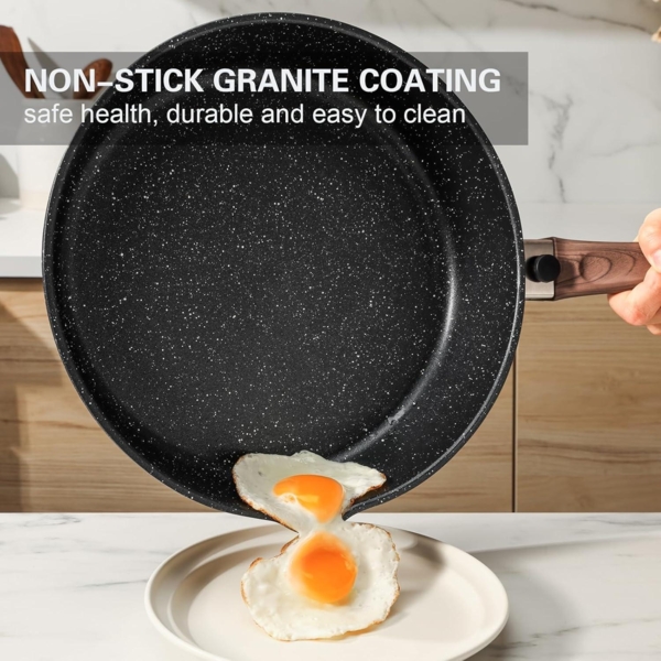 Antihaft-Bratpfanne 28cm mit Deckel und abnehmbarem Holzgriff Bild 2